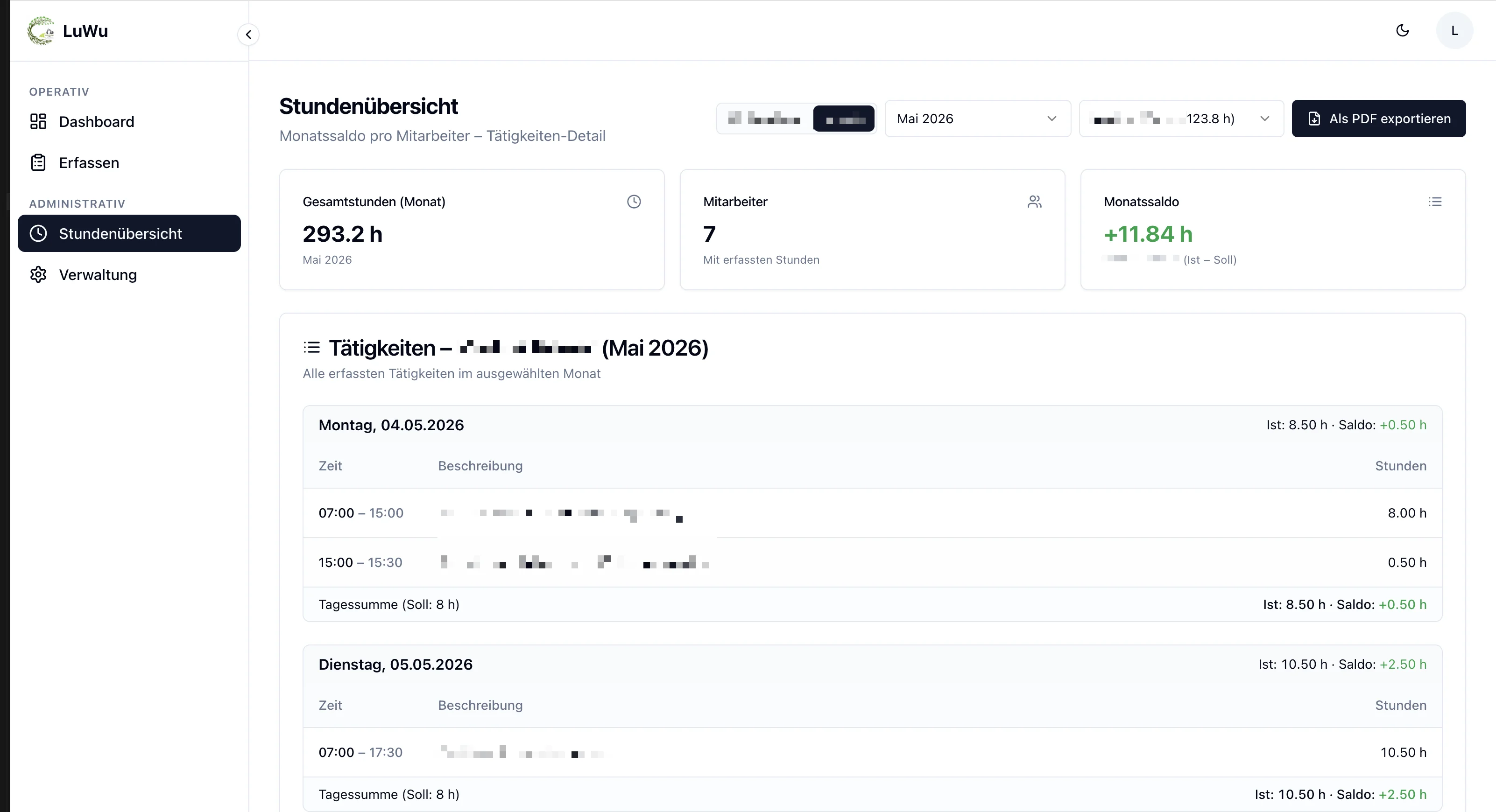 Gartendesign LuWu – LuWu App, Dispositionskalender