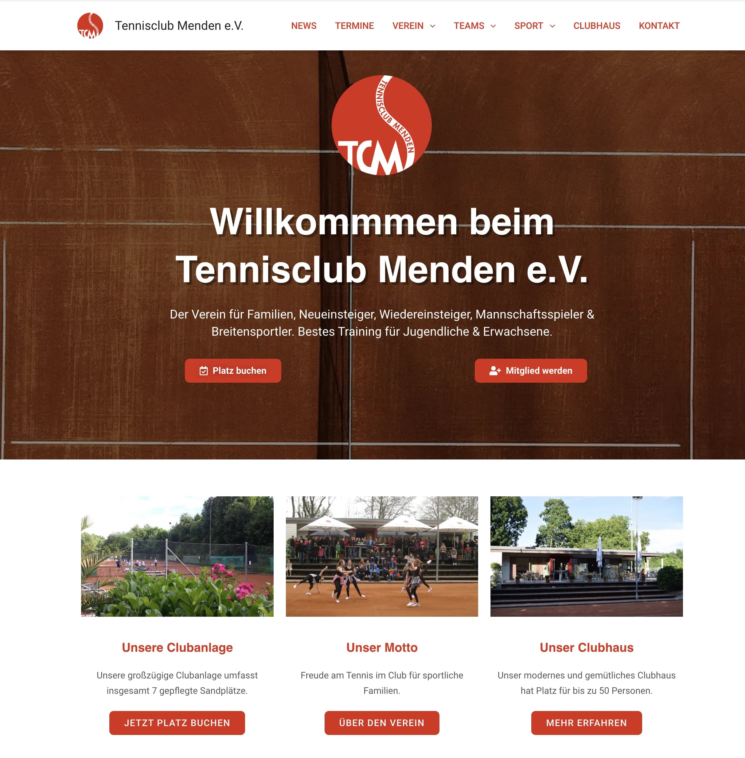 Alte TC Menden Website – Startseite