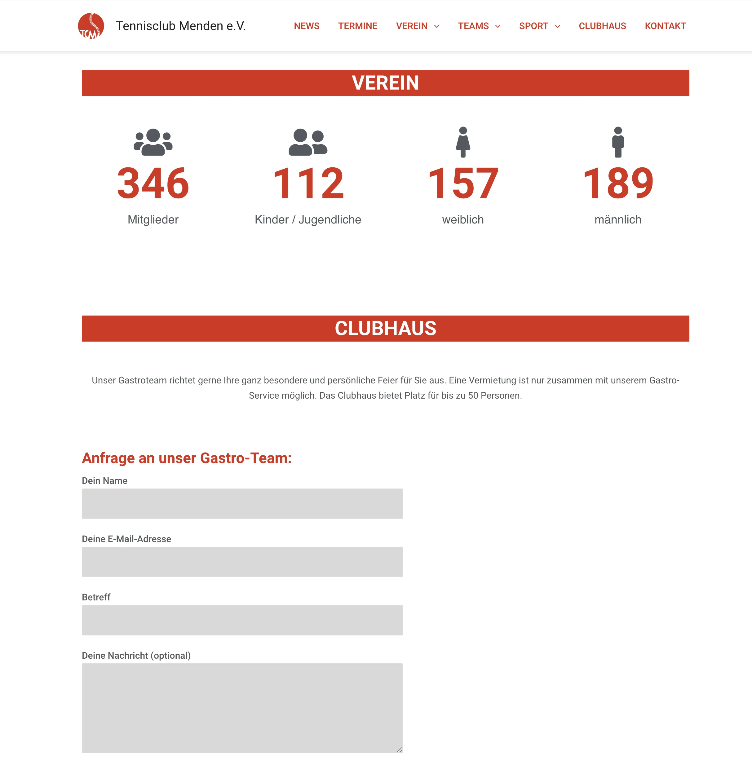 Alte TC Menden Website – Innenansicht