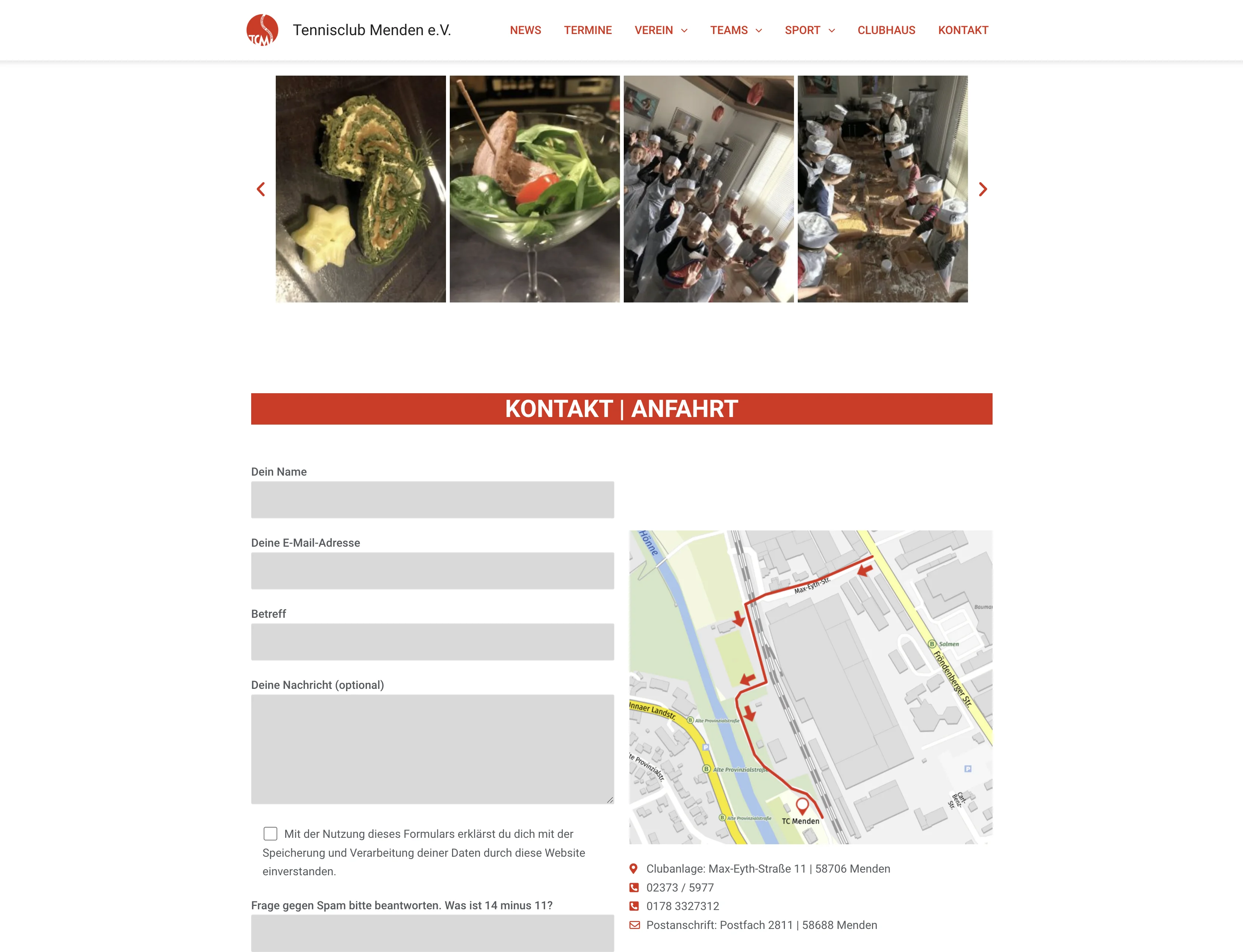 Alte TC Menden Website – Innenansicht
