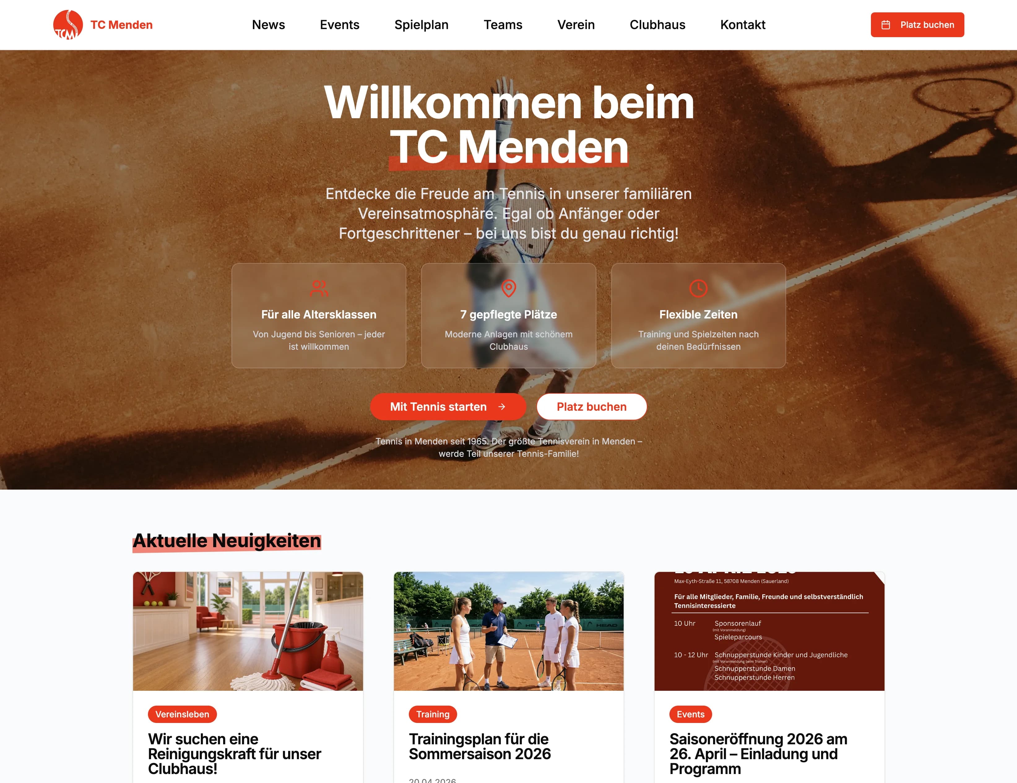 Neue TC Menden Website – Startseite