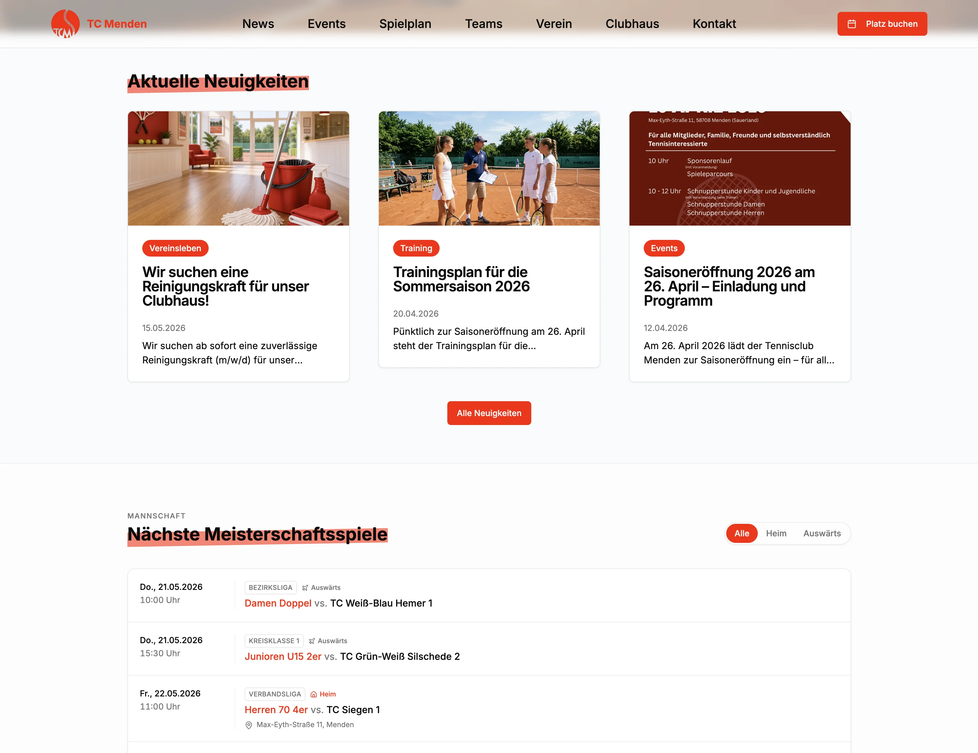 Neue TC Menden Website – Mannschaften
